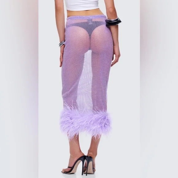 Finesse Ophira Lavender Rhinestone Feather Trim Skirt - Picture 5 of 7